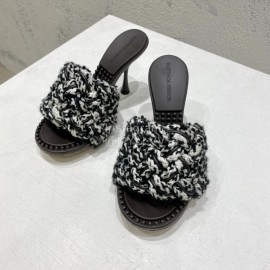 Bottega Veneta Cotton Braided High Heeled Slippers For Women Black