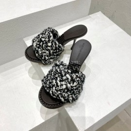 Bottega Veneta Cotton Braided High Heeled Slippers For Women Black