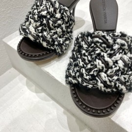 Bottega Veneta Cotton Braided High Heeled Slippers For Women Black