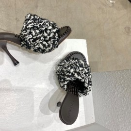 Bottega Veneta Cotton Braided High Heeled Slippers For Women Black