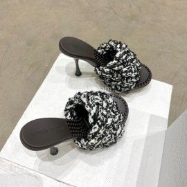 Bottega Veneta Cotton Braided High Heeled Slippers For Women Black