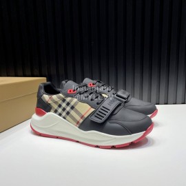 Burberry Vintage Plaid Suede Leather Sneakers For Men Black