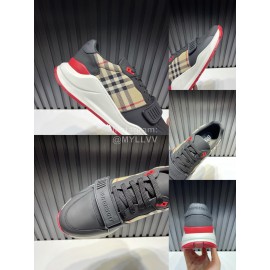 Burberry Vintage Plaid Suede Leather Sneakers For Men Black