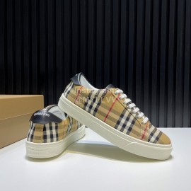 Burberry New Plaid Calfskin Lace Up Sneakers For Men