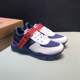 Burberry Nylon Strap Vintage Cowhide Thick Soled Sneakers For Men Blue
