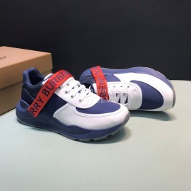 Burberry Nylon Strap Vintage Cowhide Thick Soled Sneakers For Men Blue
