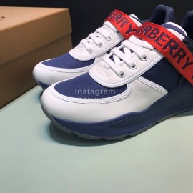 Burberry Nylon Strap Vintage Cowhide Thick Soled Sneakers For Men Blue