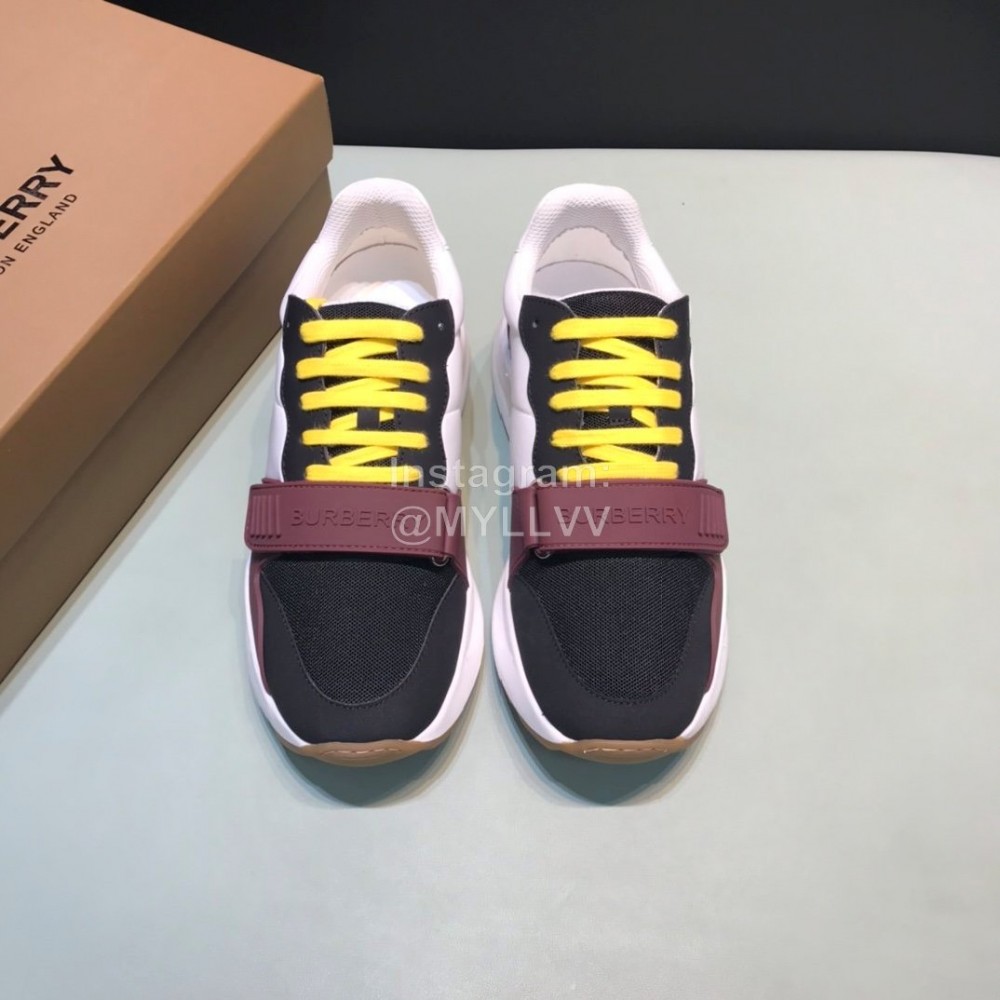 Burberry Vintage Leather Lace Up Velcro Sneakers For Men Wine Red