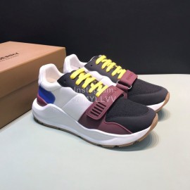 Burberry Vintage Leather Lace Up Velcro Sneakers For Men Wine Red