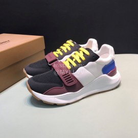 Burberry Vintage Leather Lace Up Velcro Sneakers For Men Wine Red