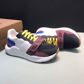 Burberry Vintage Leather Lace Up Velcro Sneakers For Men Wine Red