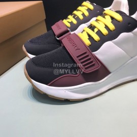 Burberry Vintage Leather Lace Up Velcro Sneakers For Men Wine Red