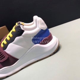 Burberry Vintage Leather Lace Up Velcro Sneakers For Men Wine Red