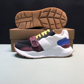 Burberry Vintage Leather Lace Up Velcro Sneakers For Men Wine Red