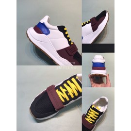 Burberry Vintage Leather Lace Up Velcro Sneakers For Men Wine Red