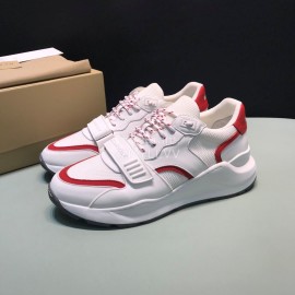 Burberry Vintage Leather Velcro Lace Up Sneakers For Men Red