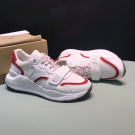 Burberry Vintage Leather Velcro Lace Up Sneakers For Men Red