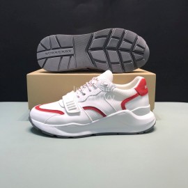 Burberry Vintage Leather Velcro Lace Up Sneakers For Men Red