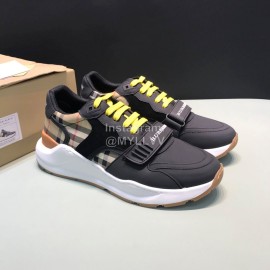 Burberry Vintage Leather Velcro Lace Up Sneakers For Men Black
