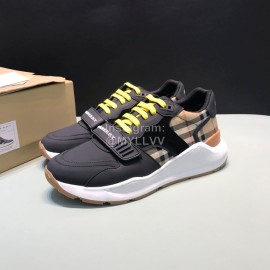 Burberry Vintage Leather Velcro Lace Up Sneakers For Men Black