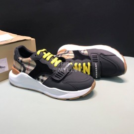 Burberry Vintage Leather Velcro Lace Up Sneakers For Men Black