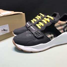 Burberry Vintage Leather Velcro Lace Up Sneakers For Men Black