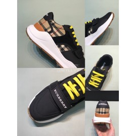 Burberry Vintage Leather Velcro Lace Up Sneakers For Men Black
