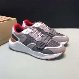 Burberry Vintage Leather Velcro Lace Up Sneakers For Men Gray