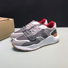 Burberry Vintage Leather Velcro Lace Up Sneakers For Men Gray