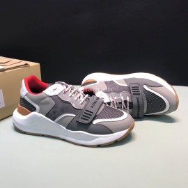 Burberry Vintage Leather Velcro Lace Up Sneakers For Men Gray