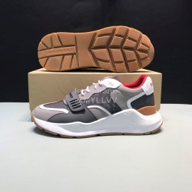 Burberry Vintage Leather Velcro Lace Up Sneakers For Men Gray