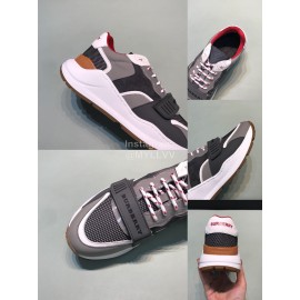 Burberry Vintage Leather Velcro Lace Up Sneakers For Men Gray
