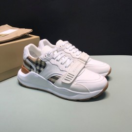 Burberry Vintage Plaid Leather Velcro Lace Up Sneakers For Men