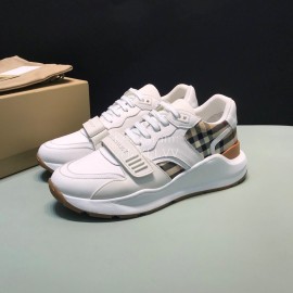 Burberry Vintage Plaid Leather Velcro Lace Up Sneakers For Men
