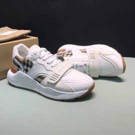 Burberry Vintage Plaid Leather Velcro Lace Up Sneakers For Men