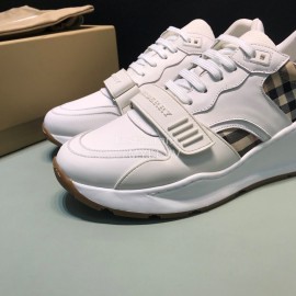 Burberry Vintage Plaid Leather Velcro Lace Up Sneakers For Men