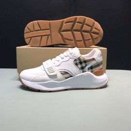 Burberry Vintage Plaid Leather Velcro Lace Up Sneakers For Men