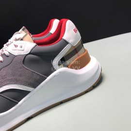 Burberry Vintage Plaid Leather Velcro Lace Up Sneakers For Men Gray