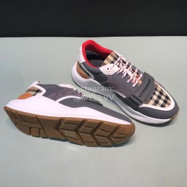 Burberry Vintage Plaid Leather Velcro Lace Up Sneakers For Men Gray