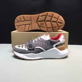 Burberry Vintage Plaid Leather Velcro Lace Up Sneakers For Men Gray