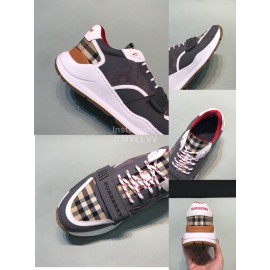 Burberry Vintage Plaid Leather Velcro Lace Up Sneakers For Men Gray