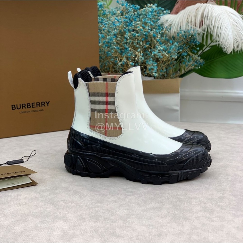 Burberry Autumn Winter Calf Thick Soles Chelsea Boots For Women White