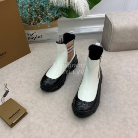 Burberry Autumn Winter Calf Thick Soles Chelsea Boots For Women White