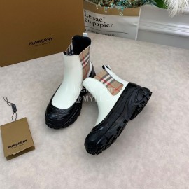 Burberry Autumn Winter Calf Thick Soles Chelsea Boots For Women White