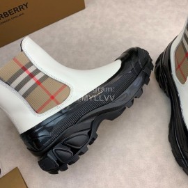Burberry Autumn Winter Calf Thick Soles Chelsea Boots For Women White
