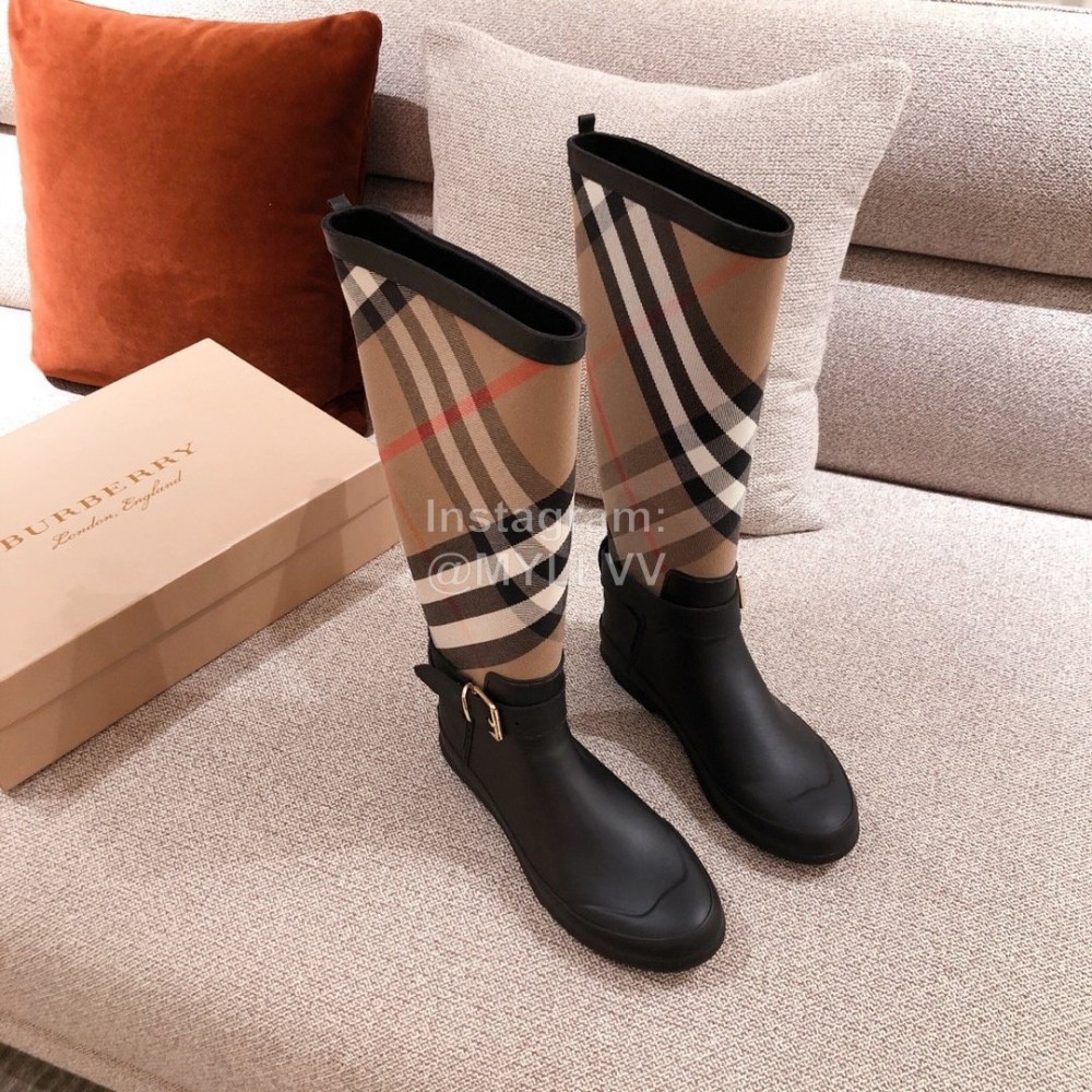 Burberry Fashion Classic Plaid Leather Retro Boots For Women