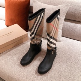 Burberry Fashion Classic Plaid Leather Retro Boots For Women
