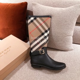 Burberry Fashion Classic Plaid Leather Retro Boots For Women