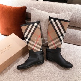 Burberry Fashion Classic Plaid Leather Retro Boots For Women
