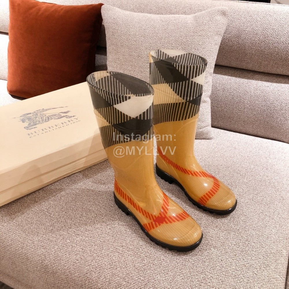 Burberry Fashion Classic Plaid Leather Retro Boots For Women Brown